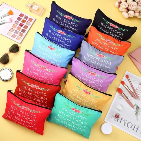 Cunno 24 Pcs Inspirational Makeup Bag Christmas Bulk Gift for Women You Are Loved Motivational Quotes Cosmetic Bags Purse Pouch Appreciation Toiletry Bag Multicolor(Bright Color) in Saudi Arabia