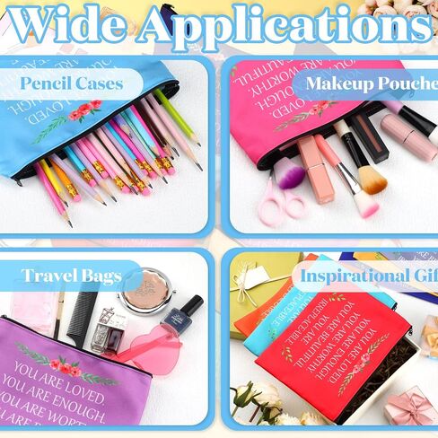 Cunno 24 Pcs Inspirational Makeup Bag Christmas Bulk Gift for Women You Are Loved Motivational Quotes Cosmetic Bags Purse Pouch Appreciation Toiletry Bag Multicolor(Bright Color) in Saudi Arabia