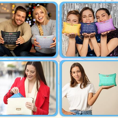 Cunno 24 Pcs Inspirational Makeup Bag Christmas Bulk Gift for Women You Are Loved Motivational Quotes Cosmetic Bags Purse Pouch Appreciation Toiletry Bag Multicolor(Bright Color) in Saudi Arabia