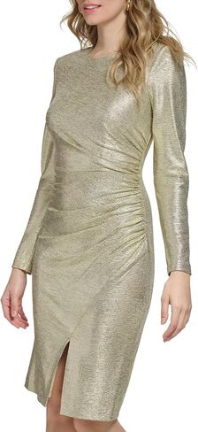 Eliza J Women's Style Metallic Knit Long Sleeve Jewel Neck Dress in Saudi Arabia