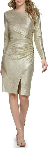 Eliza J Women's Style Metallic Knit Long Sleeve Jewel Neck Dress in Saudi Arabia