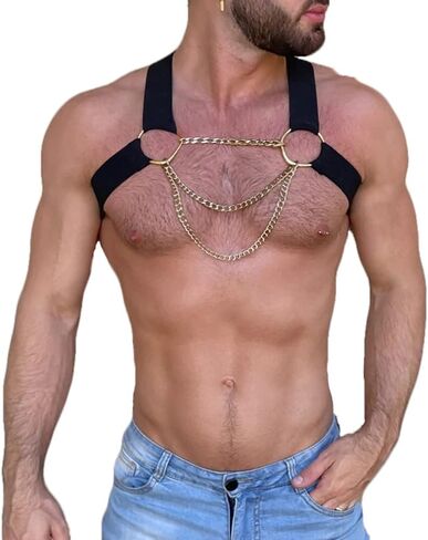 MEACOBRY Men's Harness Belt Adjustable Buckle Shoulder Strap Chest Harness Exotic Apparel Male Corset in Saudi Arabia