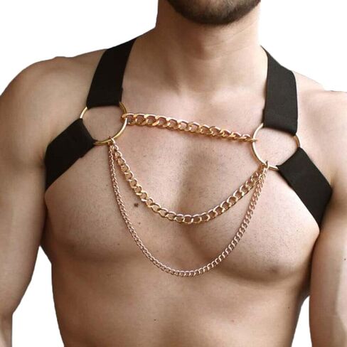MEACOBRY Men's Harness Belt Adjustable Buckle Shoulder Strap Chest Harness Exotic Apparel Male Corset in Saudi Arabia