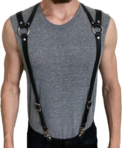 MEACOBRY Men's Harness Belt Adjustable Buckle Shoulder Strap Chest Harness Exotic Apparel Male Corset in Saudi Arabia