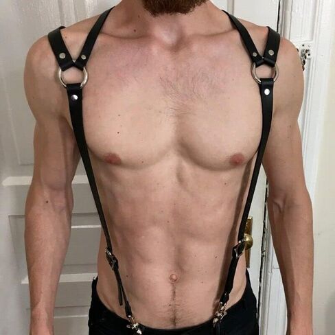 MEACOBRY Men's Harness Belt Adjustable Buckle Shoulder Strap Chest Harness Exotic Apparel Male Corset in Saudi Arabia