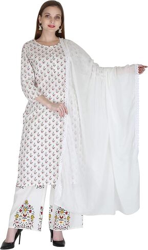 MESMERIICAL Women's White Cotton Printed Kurta Set in Kuwait
