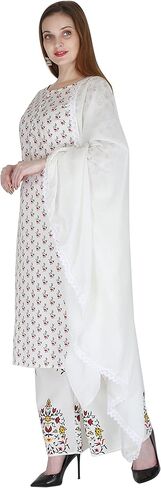 MESMERIICAL Women's White Cotton Printed Kurta Set in Kuwait
