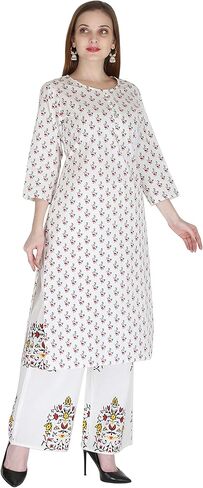 MESMERIICAL Women's White Cotton Printed Kurta Set in Kuwait