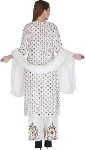 MESMERIICAL Women's White Cotton Printed Kurta Set in Kuwait