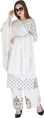 MESMERIICAL Women's White Cotton Printed Kurta Set in Kuwait