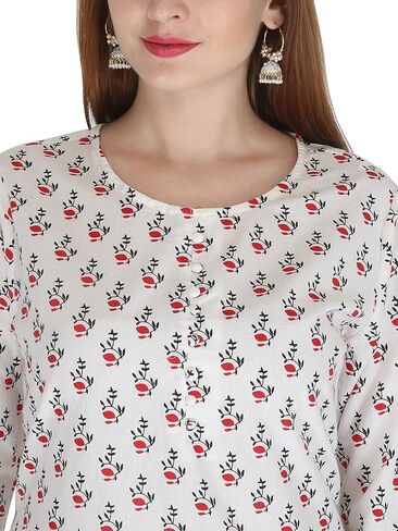 MESMERIICAL Women's White Cotton Printed Kurta Set in Kuwait