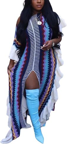 Molisry Women Sleeveless Sweater Maxi Dress for Fall 2023 Color Block High Split Ruffle Hem Prom Dress in Kuwait