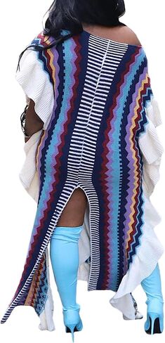 Molisry Women Sleeveless Sweater Maxi Dress for Fall 2023 Color Block High Split Ruffle Hem Prom Dress in Kuwait