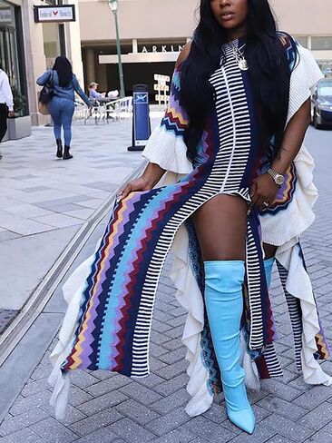 Molisry Women Sleeveless Sweater Maxi Dress for Fall 2023 Color Block High Split Ruffle Hem Prom Dress in Kuwait