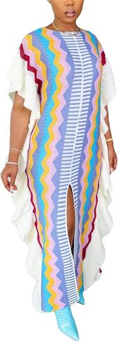 Molisry Women Sleeveless Sweater Maxi Dress for Fall 2023 Color Block High Split Ruffle Hem Prom Dress in Kuwait