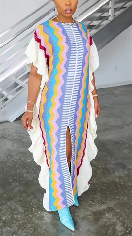 Molisry Women Sleeveless Sweater Maxi Dress for Fall 2023 Color Block High Split Ruffle Hem Prom Dress in Kuwait