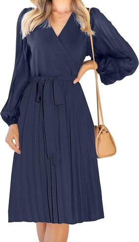 فستان نسائي صيفي قصير بأكمام طويلة موضة 2023 ملفوف بياقة على شكل V وحزام ومطوي فساتين زفاف قصيرة للضيوف in Kuwait