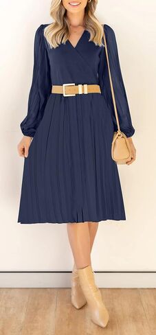 فستان نسائي صيفي قصير بأكمام طويلة موضة 2023 ملفوف بياقة على شكل V وحزام ومطوي فساتين زفاف قصيرة للضيوف in Kuwait