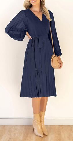 فستان نسائي صيفي قصير بأكمام طويلة موضة 2023 ملفوف بياقة على شكل V وحزام ومطوي فساتين زفاف قصيرة للضيوف in Kuwait