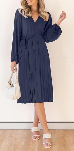 فستان نسائي صيفي قصير بأكمام طويلة موضة 2023 ملفوف بياقة على شكل V وحزام ومطوي فساتين زفاف قصيرة للضيوف in Kuwait