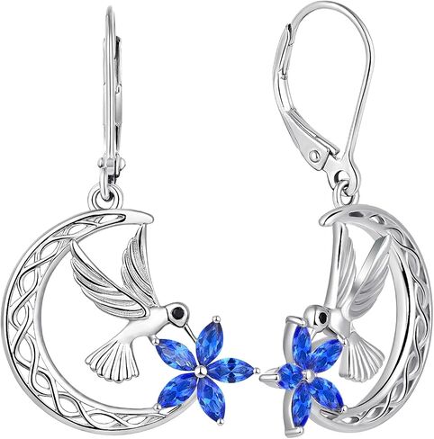 YL Hummingbird Earrings Sterling Silver Celtic Moon Flowers Dangle Drop Earrings Birthstone Leverback Jewelry for Women in Saudi Arabia