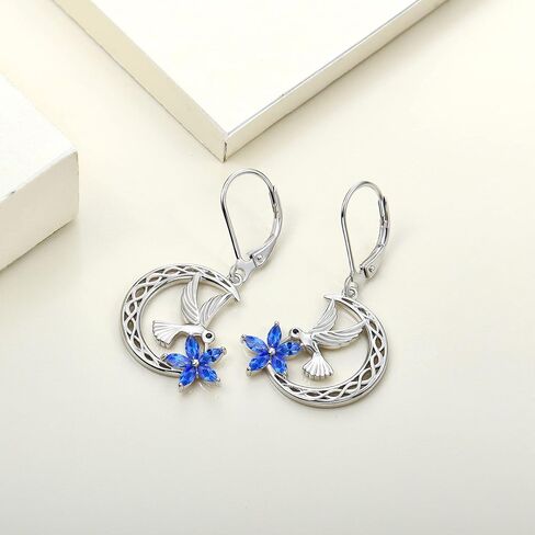 YL Hummingbird Earrings Sterling Silver Celtic Moon Flowers Dangle Drop Earrings Birthstone Leverback Jewelry for Women in Saudi Arabia
