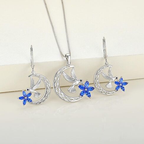 YL Hummingbird Earrings Sterling Silver Celtic Moon Flowers Dangle Drop Earrings Birthstone Leverback Jewelry for Women in Saudi Arabia