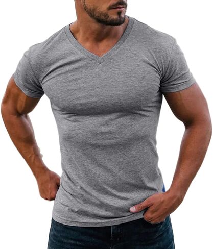 Men's Athletic T-Shirt Muscle Workout Bodybuilding Short Sleeve V-Neck Slim Fit Hipster Tee Shirt in Saudi Arabia