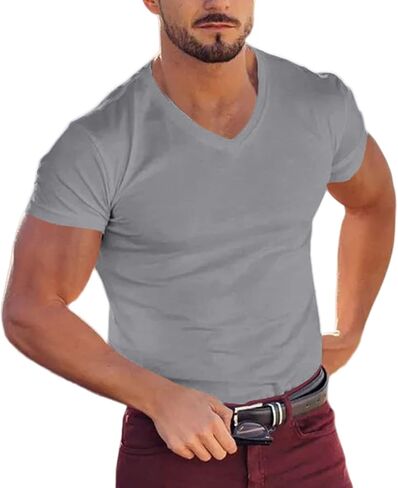 Men's Athletic T-Shirt Muscle Workout Bodybuilding Short Sleeve V-Neck Slim Fit Hipster Tee Shirt in Saudi Arabia