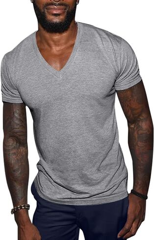 Men's Athletic T-Shirt Muscle Workout Bodybuilding Short Sleeve V-Neck Slim Fit Hipster Tee Shirt in Saudi Arabia