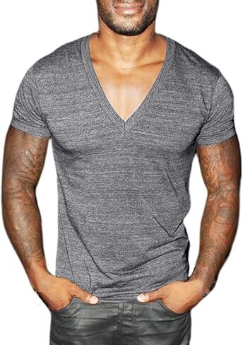 Men's Athletic T-Shirt Muscle Workout Bodybuilding Short Sleeve V-Neck Slim Fit Hipster Tee Shirt in Saudi Arabia