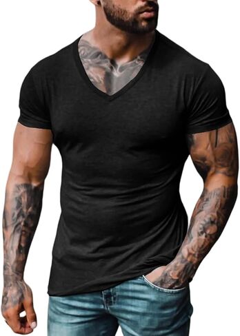 Men's Athletic T-Shirt Muscle Workout Bodybuilding Short Sleeve V-Neck Slim Fit Hipster Tee Shirt in Saudi Arabia