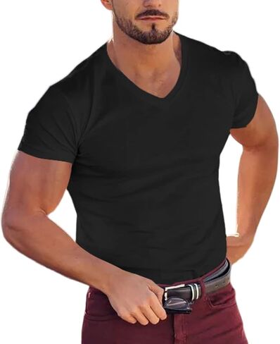 Men's Athletic T-Shirt Muscle Workout Bodybuilding Short Sleeve V-Neck Slim Fit Hipster Tee Shirt in Saudi Arabia