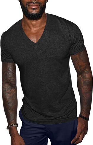 Men's Athletic T-Shirt Muscle Workout Bodybuilding Short Sleeve V-Neck Slim Fit Hipster Tee Shirt in Saudi Arabia