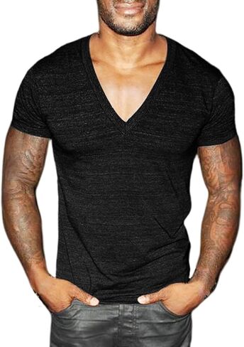 Men's Athletic T-Shirt Muscle Workout Bodybuilding Short Sleeve V-Neck Slim Fit Hipster Tee Shirt in Saudi Arabia