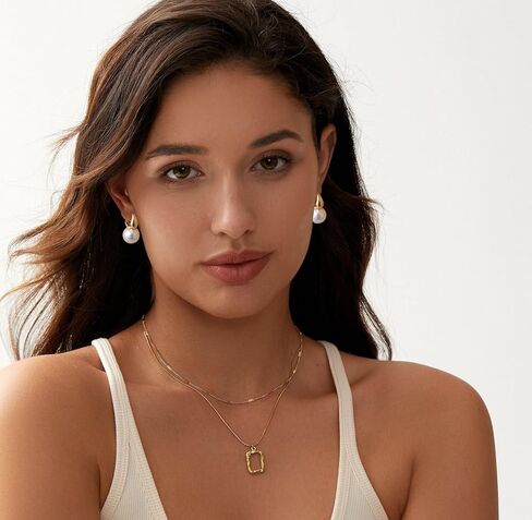 أقراط لؤلؤ كوبرين للنساء، مطلية بالذهب عيار 14 قيراط/925 من الفضة الاسترليني بجودة AAA + لآلئ مستديرة من المياه العذبة المستزرعة وأطواق ذهبية صغيرة متدلية من اللؤلؤ هدية مجوهرات الزفاف للنساء in Kuwait