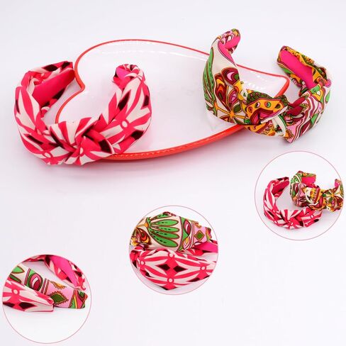 BEGOOD Headband for Women Womens Fashion Headband Wide Headbands Top Knot Hairband Designer Headbands Turban Hair Accessories for Girls 2Pcs Pink Tropical and Braided in Saudi Arabia