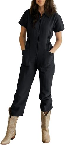 Tongmingyun Womens Cotton Capris Jumpsuits Loose Stretchy High Waisted Casual Long Pants Rompers with Pockets in Saudi Arabia