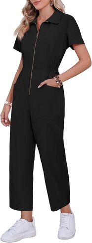 Tongmingyun Womens Cotton Capris Jumpsuits Loose Stretchy High Waisted Casual Long Pants Rompers with Pockets in Saudi Arabia