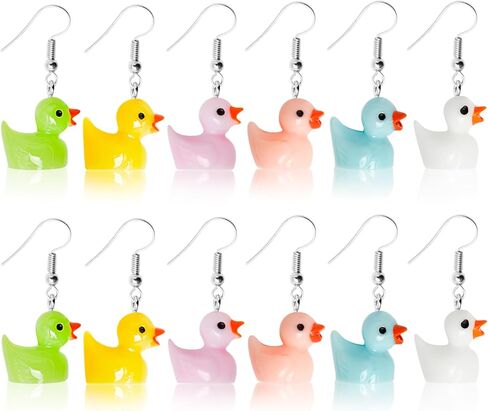 6 Pairs Rubber Duck Earrings for Women Girls Funny Ducky Earrings Resin Dangle Drop Earring Aesthetic Earring Jewelry Gifts in Kuwait