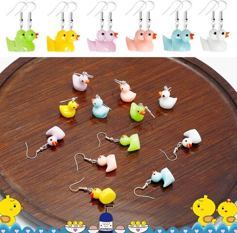 6 Pairs Rubber Duck Earrings for Women Girls Funny Ducky Earrings Resin Dangle Drop Earring Aesthetic Earring Jewelry Gifts in Kuwait