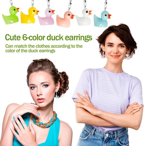 6 Pairs Rubber Duck Earrings for Women Girls Funny Ducky Earrings Resin Dangle Drop Earring Aesthetic Earring Jewelry Gifts in Kuwait
