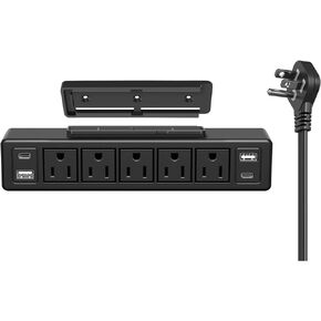 20W USB C Under Desk Power Strip Mountable,Total 40W Fast Charging Station with Ultra Flat Plug,1200J Surge Protector,5 Outlets,4 USB,10FT Flat Extension Cord
