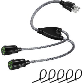 3 Prong 1 to 2 Outlet Power Splitter Cord(1 Pack), 1.5FT/18Inch Power Extension Cable, Cable Strip Outlet Saver, 2 Way Power Cord, 16AWG, 13A, 125V, for Computer, Data Center, Test Lab, Home Office
