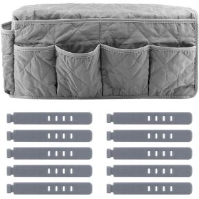 SYCOOVEN كرسي بذراعين ومسند ذراع للأريكة وأغطية ذراع للأريكة غير قابلة للانزلاق للأريكة مع منظم كرسي 14 جيبًا لمجلة الهاتف عن بعد للتلفزيون (رمادي، الحجم: 20 × 5.98 × 8.66 بوصة) in Kuwait