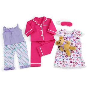 Emily Rose 18-inch Doll Clothes Cozy Pajamas PJs Sleep Set Collection, with Toy Teddy Bear - 7 PC Value Bundle | Compatible with 18" inch American Girl Dolls