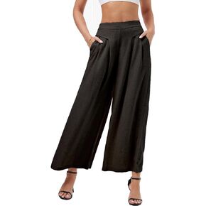 Women's Linen Crop Pants Plicated Capris Culottes Wide Leg Palazzo Pants Summer Casual Cotton Linen Pants