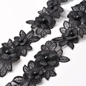 Black Flower Lace Trim, 2.18 Yards Organza Ribbon Embroidery Lace Trim Lace Edge Trim Lace Sewing DIY Crafts for Home Decor, 5.5cm Wide