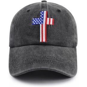Christian American Flag Cross Jesus Hat, Adjustable Embroidered US Independence Day Patriotic Baseball Cap