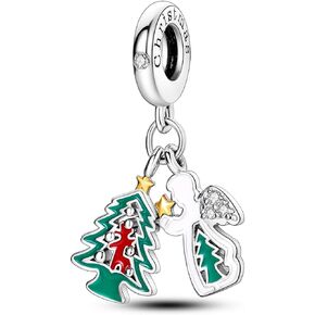 Parmuz 925 Sterling Silver Christams Charm for Bracelet Snowflake Dangle Charm Beads Santa Claus Snowman Deer Bead Charm, Merry Christmas Gifts for Women & Girls